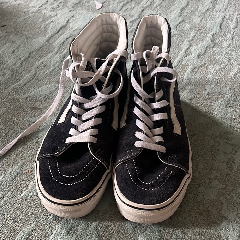 Vans Navy Blue and White High-Top Shoes